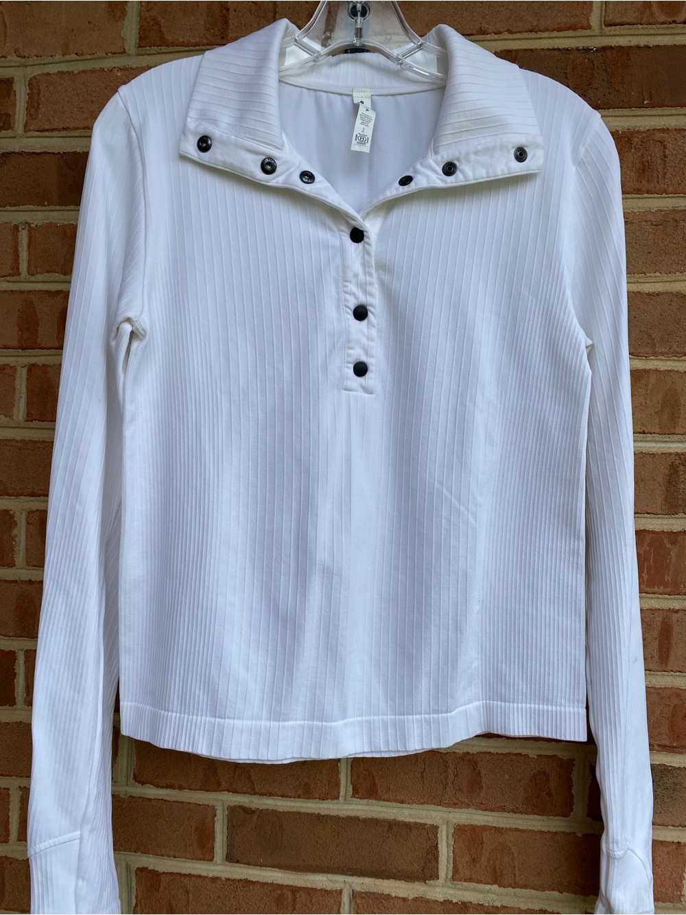 Athleta Flurry Ribbed Long-Sleeve Snap Collar Top S